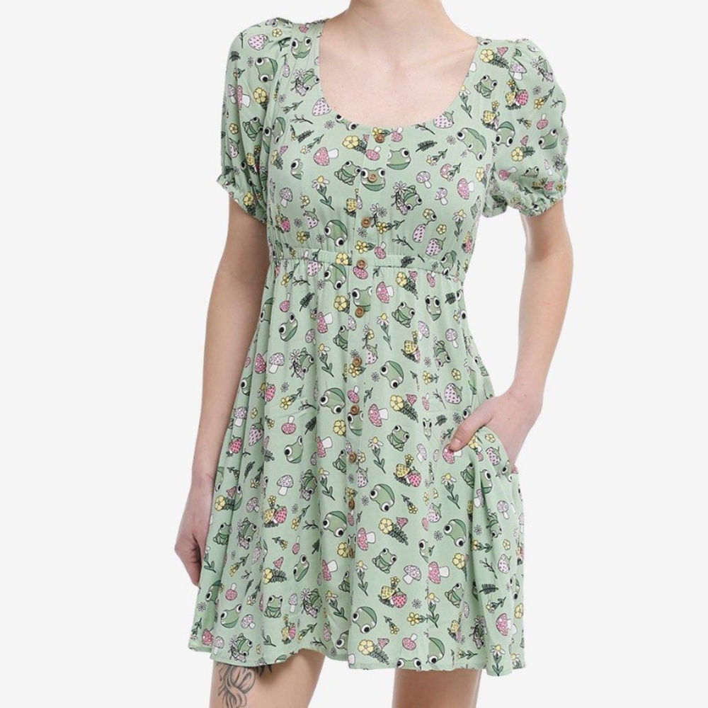 Thorn & Fable Frog Mushroom Babydoll Dress Hot Topic‎